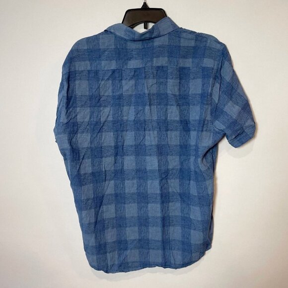 Toscano Firenze Linen Blend Plaid Button Up Shirt Mens XL Blue Short Sleeve - Picture 4 of 7